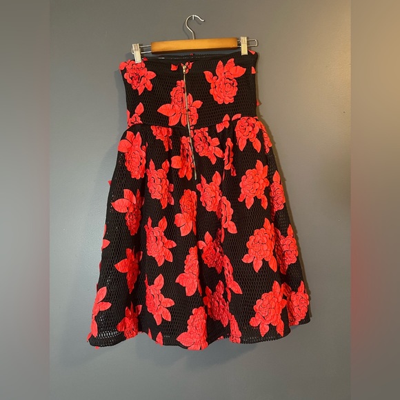 AKIRA Black and Red Roses Fishnet Babydoll Dress Size Medium - Picture 3 of 4